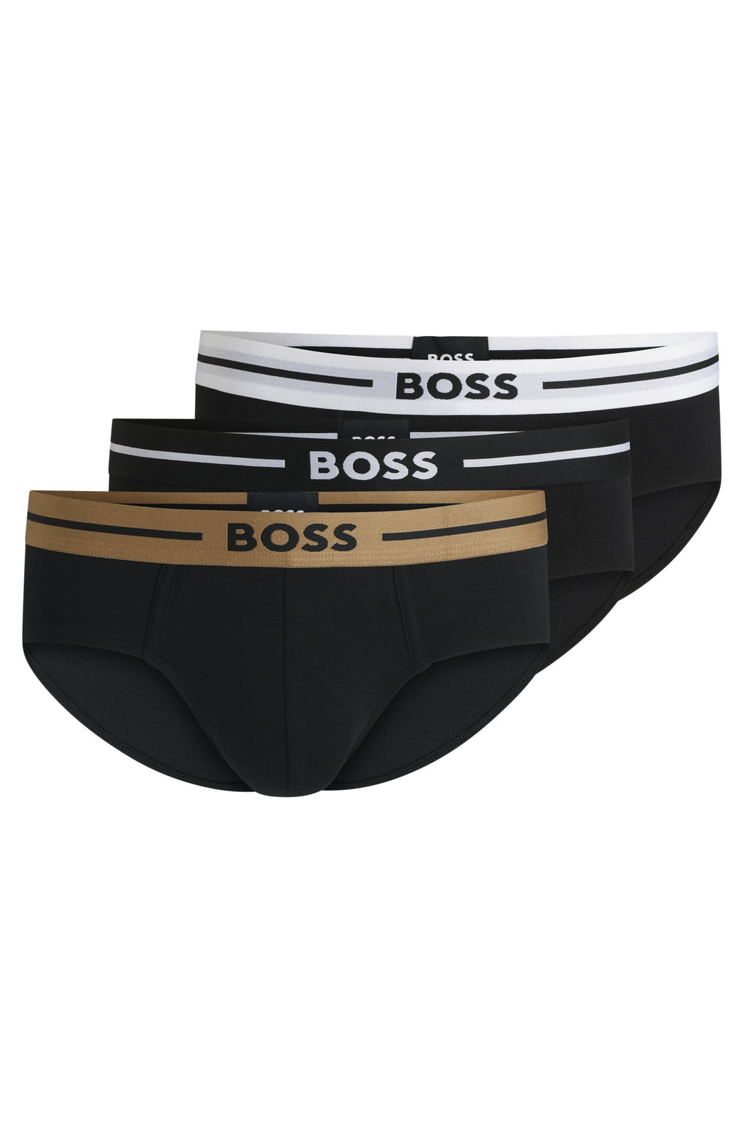 Boss Three-pack of stretch-cotton trunks with logo waistbands