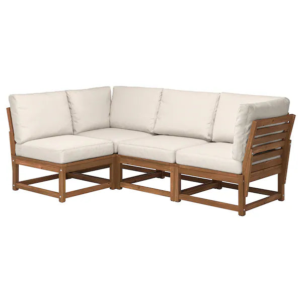 IKEA NÄMMARÖ Modular corner sofa, 3-seat, outdoor light brown stained/Frösön/Duvholmen beige
