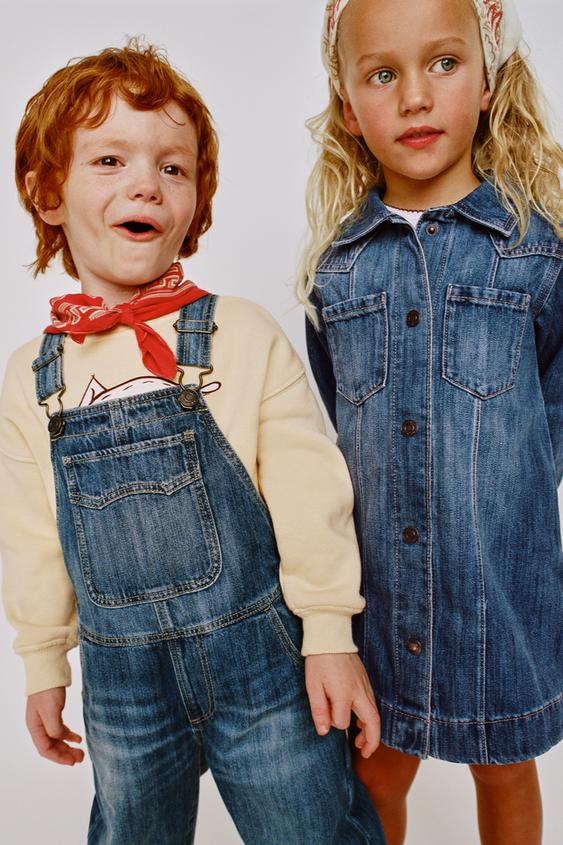 Zara DISTRESSED EFFECT DENIM OVERALLS