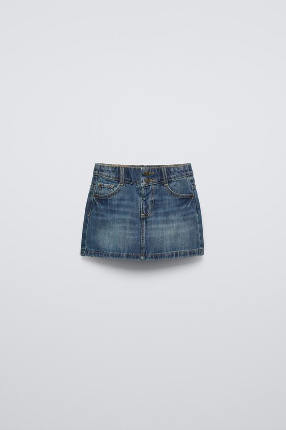 Zara DISTRESSED EFFECT DENIM SKIRT