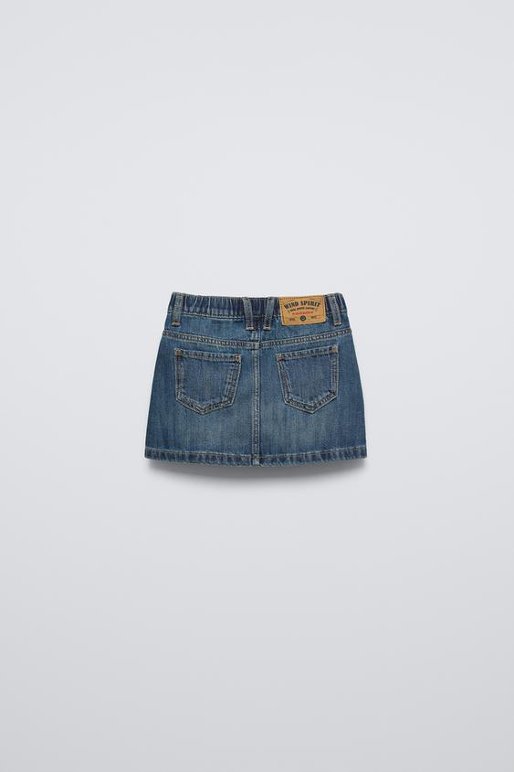 Zara DISTRESSED EFFECT DENIM SKIRT