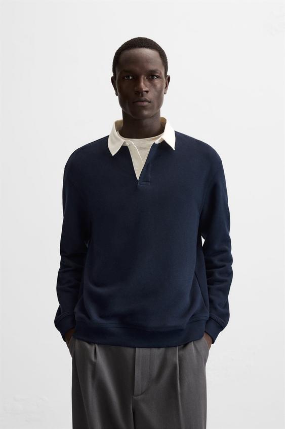 Zara CONTRAST COLLAR POLO SHIRT