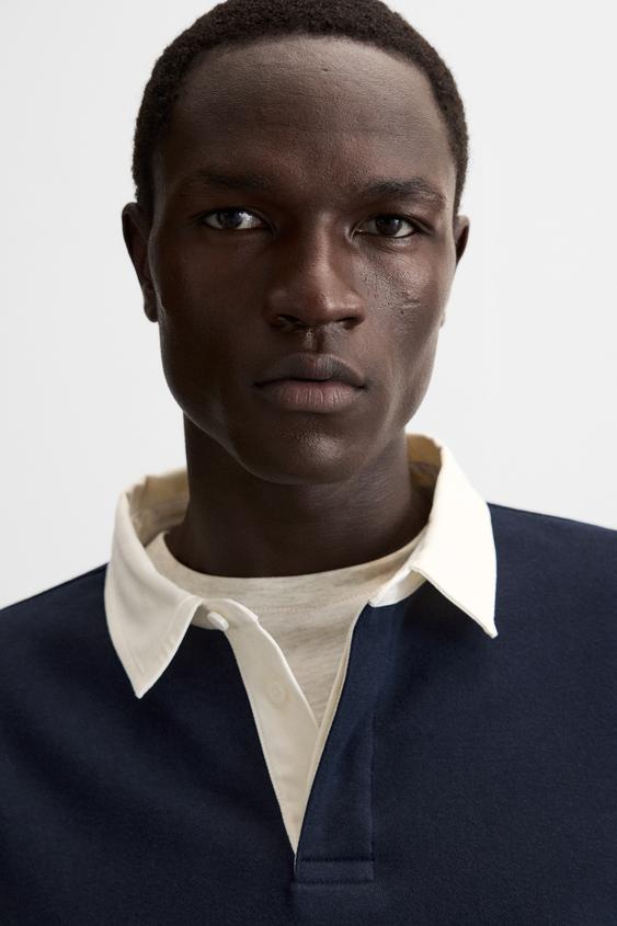 Zara CONTRAST COLLAR POLO SHIRT