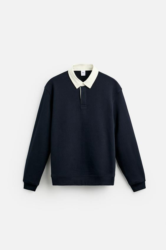 Zara CONTRAST COLLAR POLO SHIRT