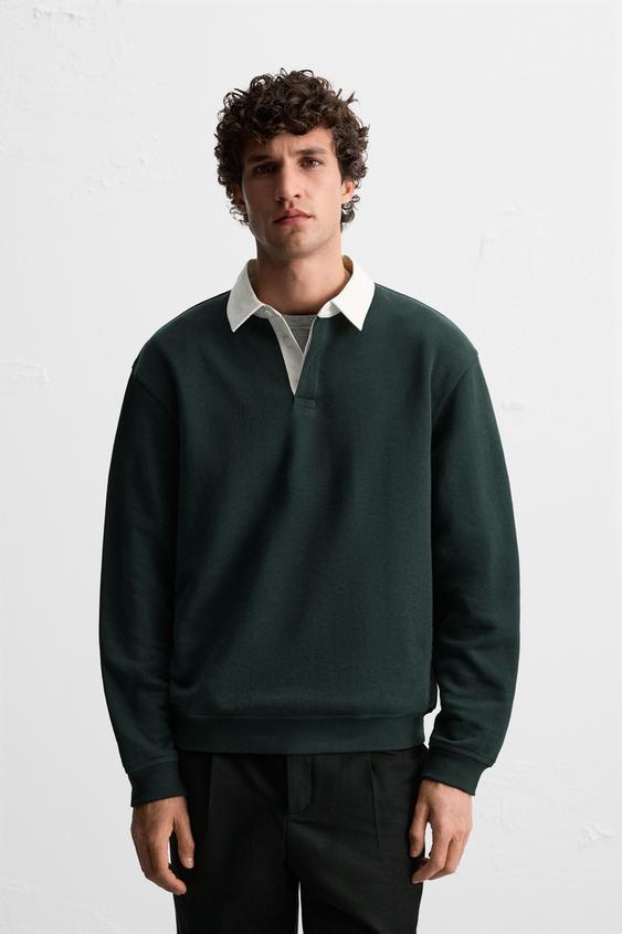 Zara CONTRAST COLLAR POLO SHIRT