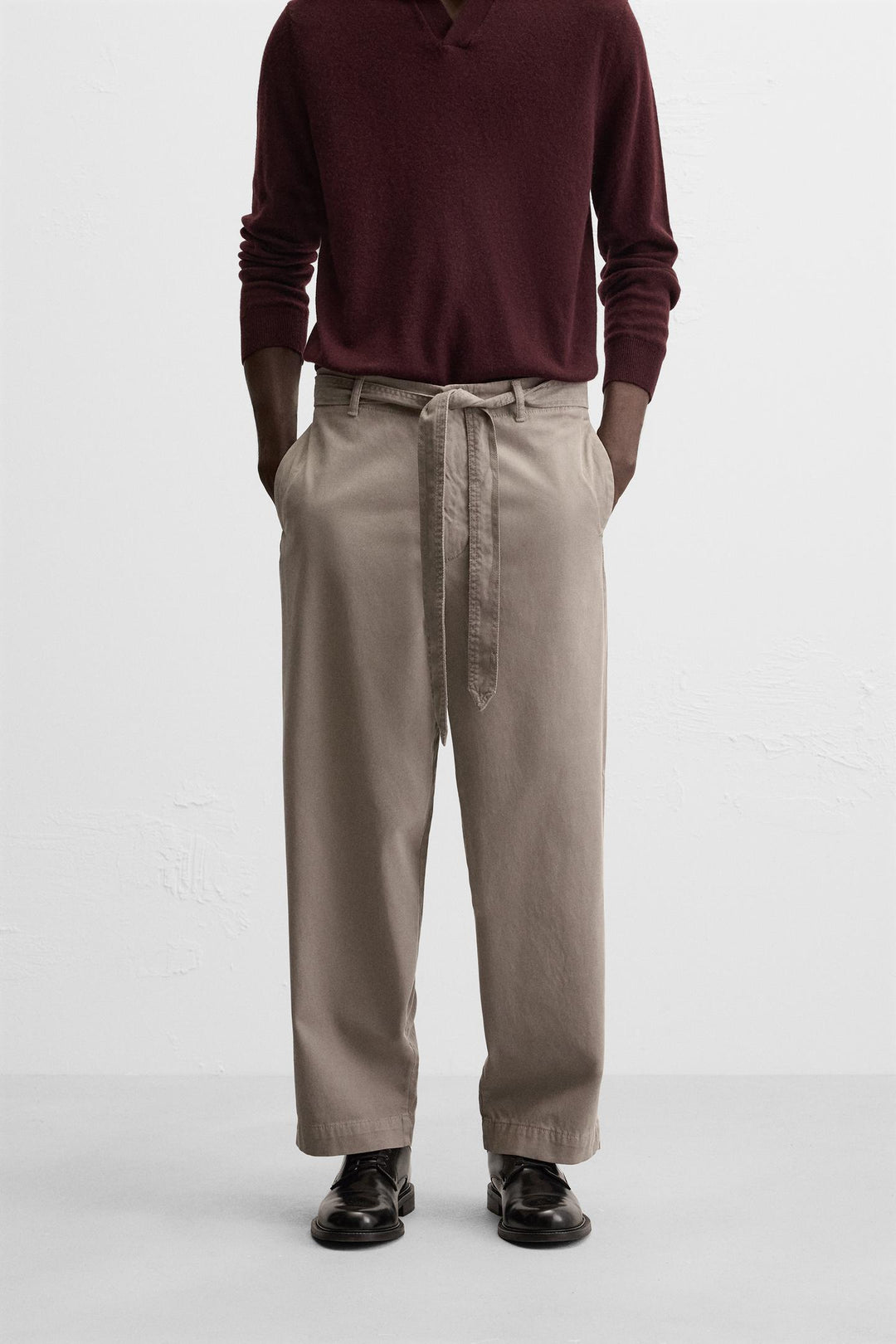 ZARA BELTED TEXTURED PANTS