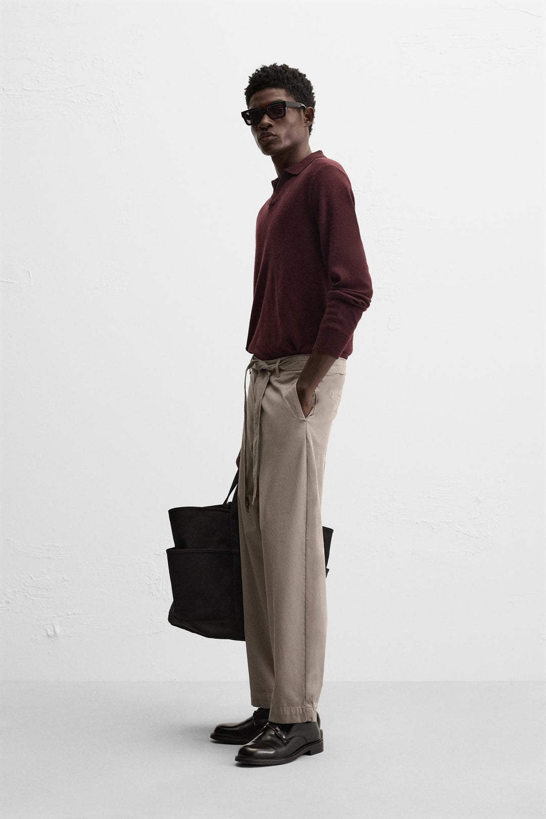 ZARA BELTED TEXTURED PANTS