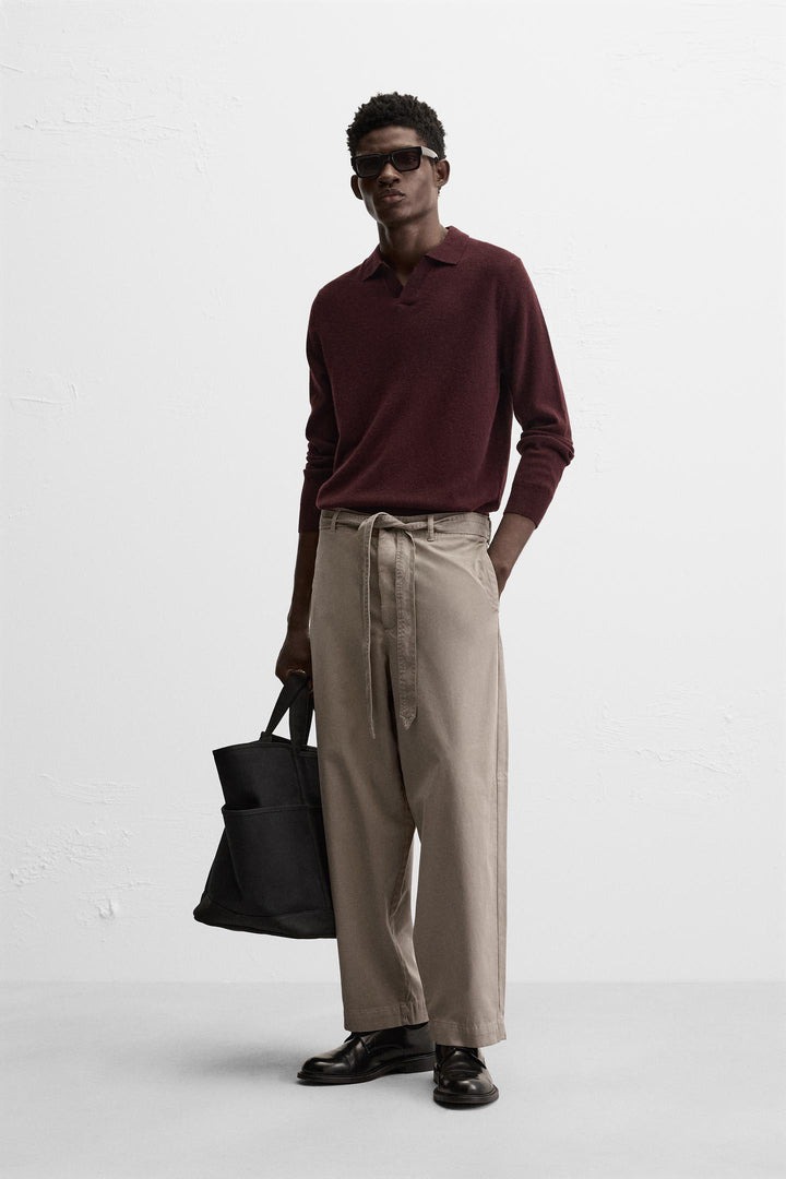 ZARA BELTED TEXTURED PANTS