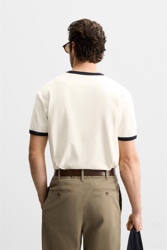 Zara BASIC RIBBED CONTRAST T-SHIRT