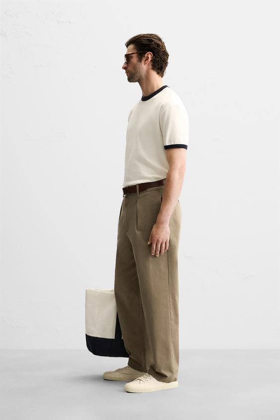 Zara BASIC RIBBED CONTRAST T-SHIRT