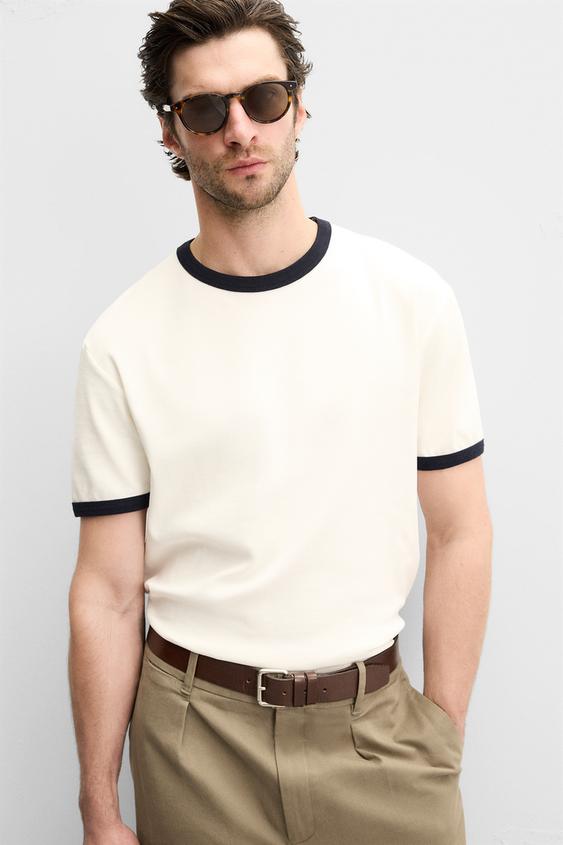 Zara BASIC RIBBED CONTRAST T-SHIRT