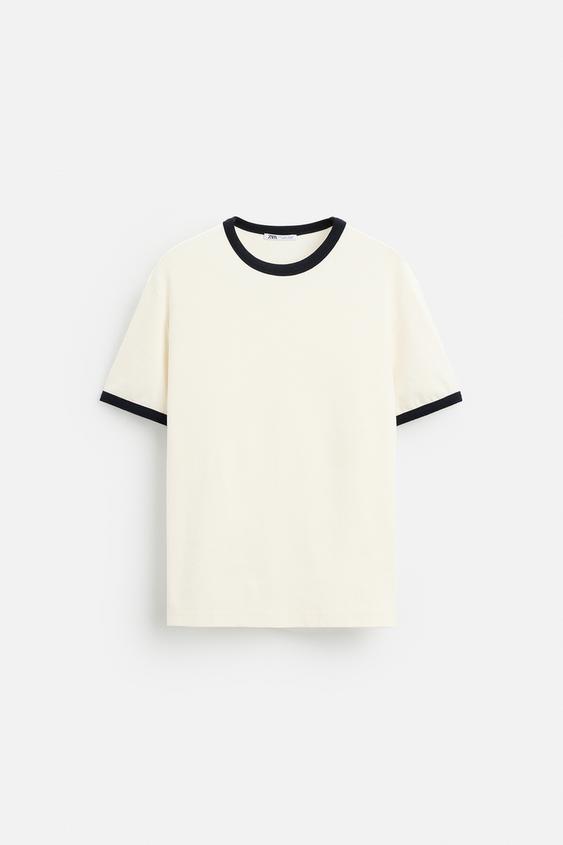 Zara BASIC RIBBED CONTRAST T-SHIRT