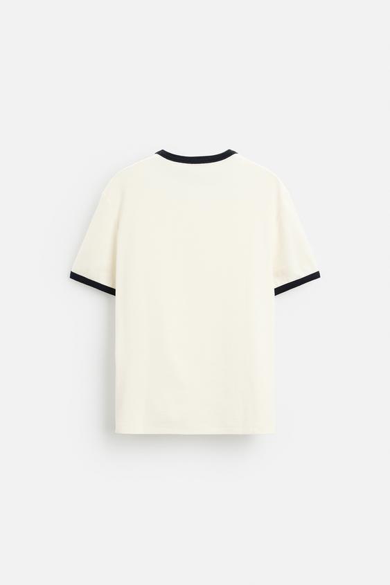 Zara BASIC RIBBED CONTRAST T-SHIRT