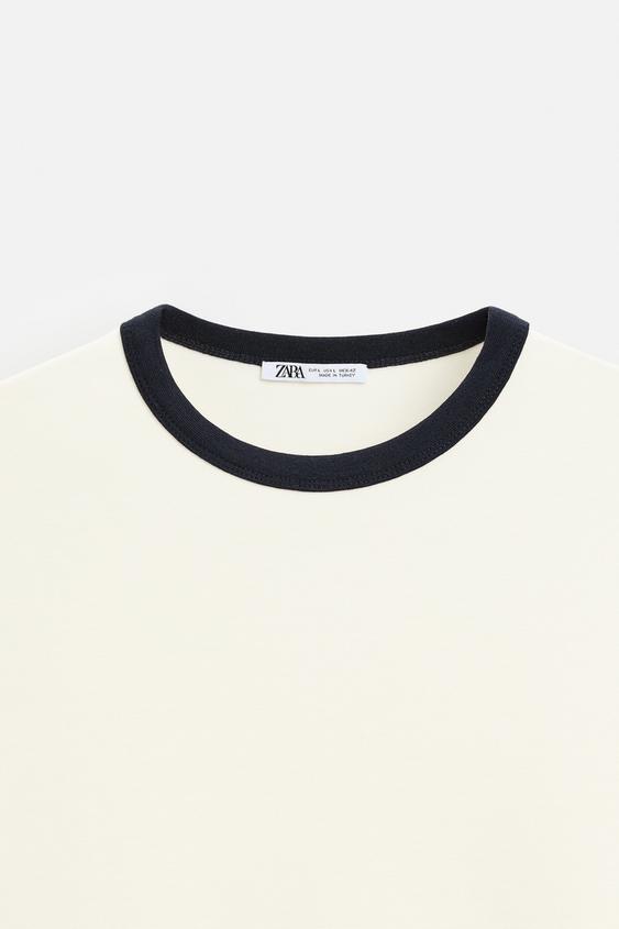 Zara BASIC RIBBED CONTRAST T-SHIRT