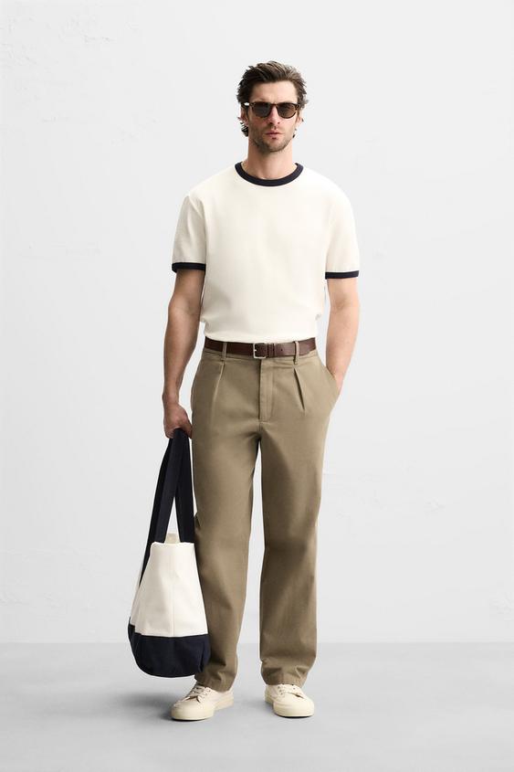 Zara BASIC RIBBED CONTRAST T-SHIRT