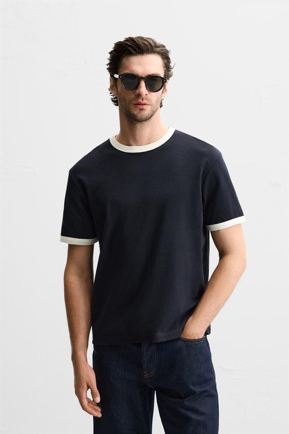 Zara BASIC RIBBED CONTRAST T-SHIRT