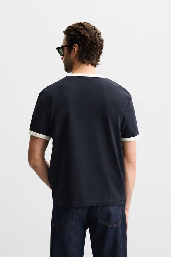 Zara BASIC RIBBED CONTRAST T-SHIRT