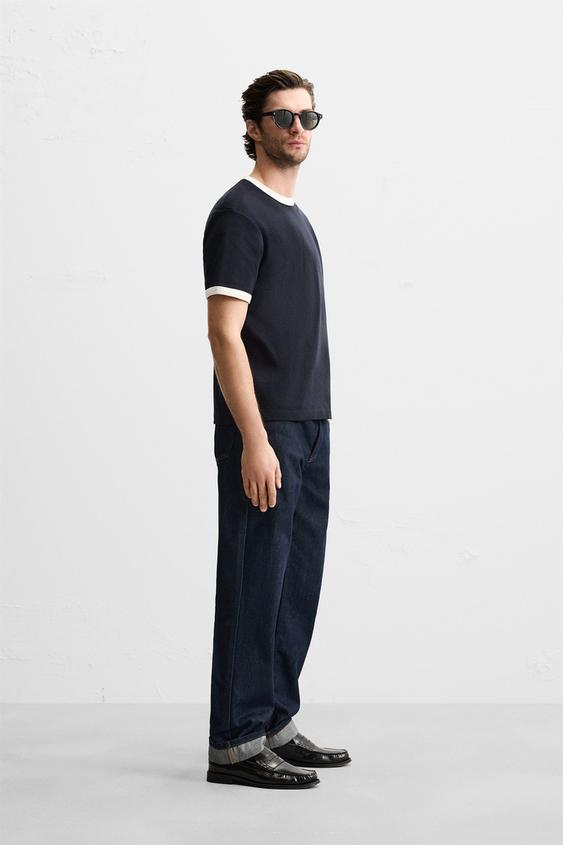Zara BASIC RIBBED CONTRAST T-SHIRT