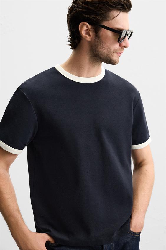 Zara BASIC RIBBED CONTRAST T-SHIRT