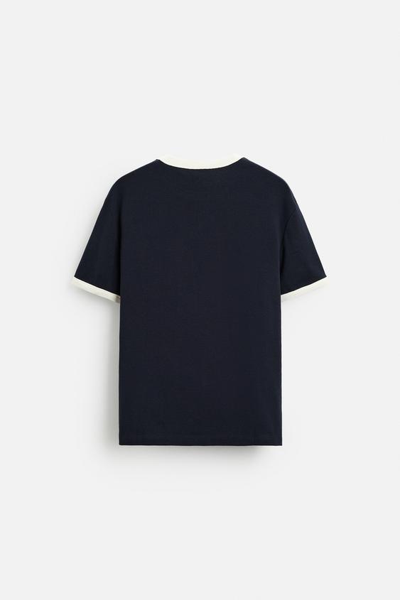 Zara BASIC RIBBED CONTRAST T-SHIRT