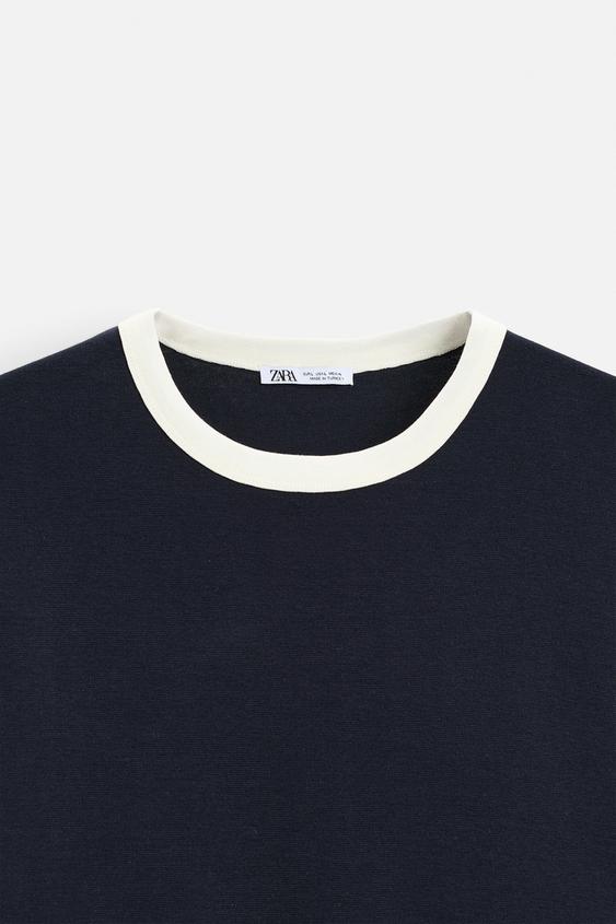 Zara BASIC RIBBED CONTRAST T-SHIRT