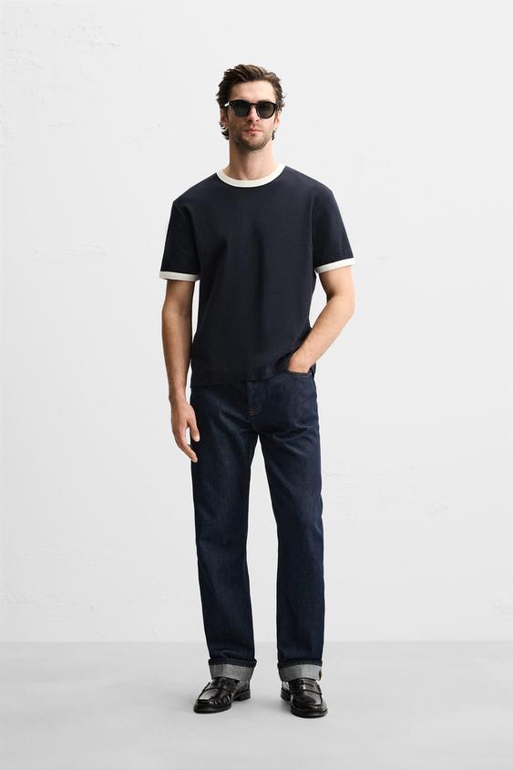 Zara BASIC RIBBED CONTRAST T-SHIRT