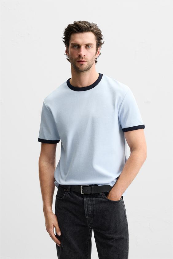 Zara BASIC RIBBED CONTRAST T-SHIRT