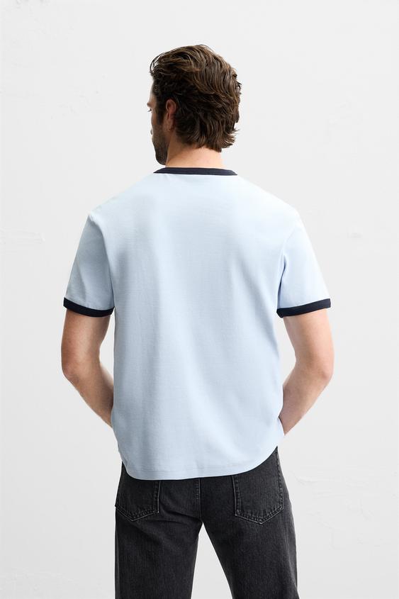 Zara BASIC RIBBED CONTRAST T-SHIRT