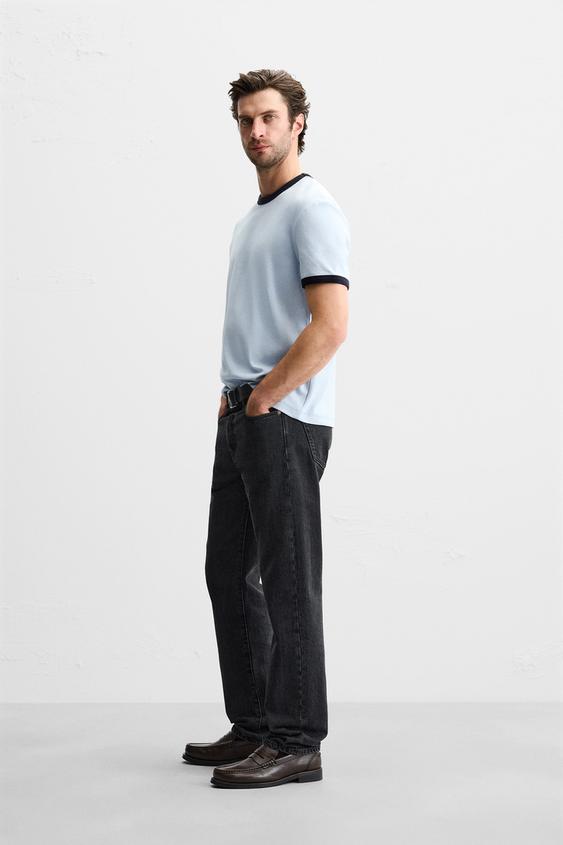 Zara BASIC RIBBED CONTRAST T-SHIRT
