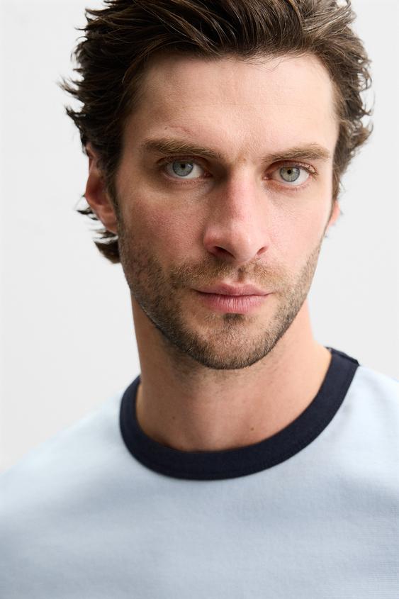 Zara BASIC RIBBED CONTRAST T-SHIRT