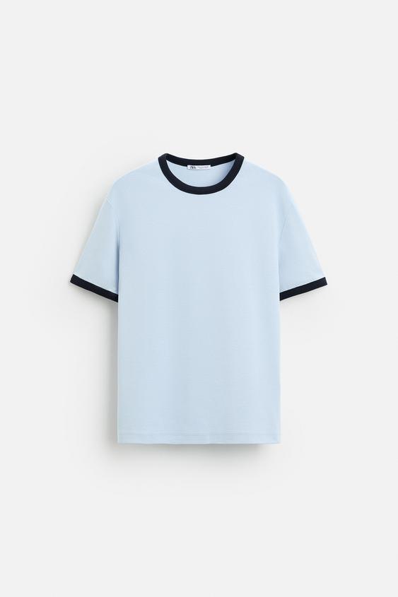 Zara BASIC RIBBED CONTRAST T-SHIRT