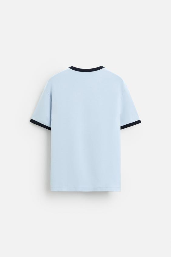 Zara BASIC RIBBED CONTRAST T-SHIRT