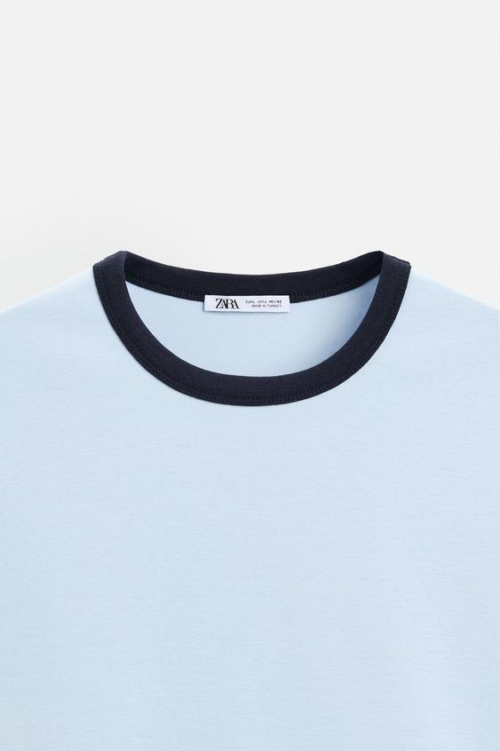 Zara BASIC RIBBED CONTRAST T-SHIRT