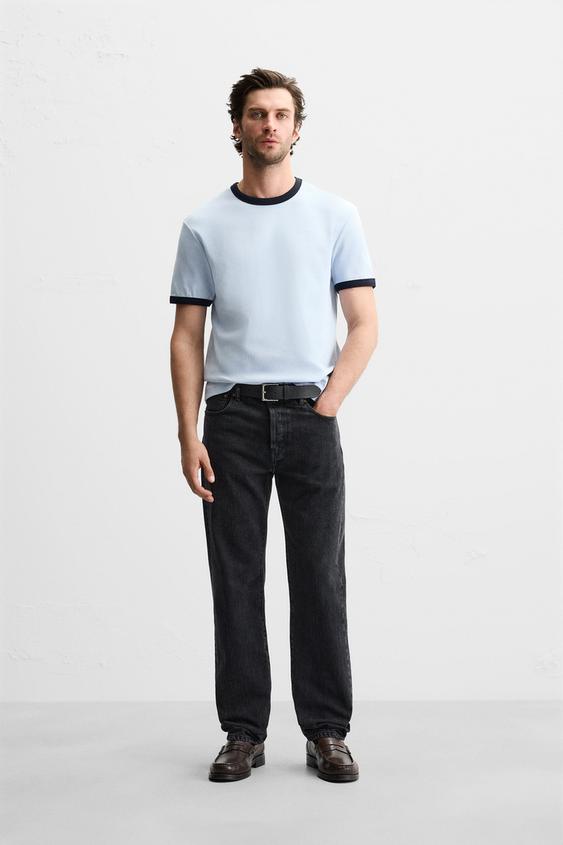Zara BASIC RIBBED CONTRAST T-SHIRT