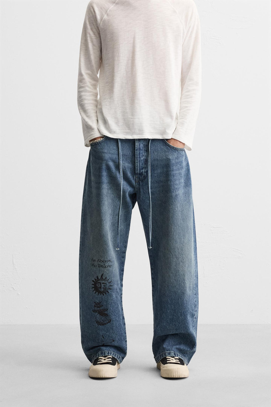 ZARA PRINTED BAGGY FIT JEANS X ALL CAPS STUDIO