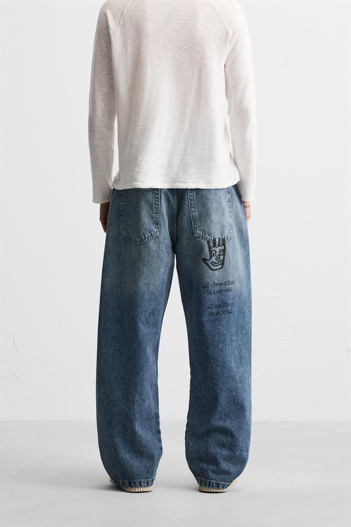 ZARA PRINTED BAGGY FIT JEANS X ALL CAPS STUDIO