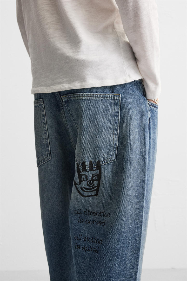 ZARA PRINTED BAGGY FIT JEANS X ALL CAPS STUDIO