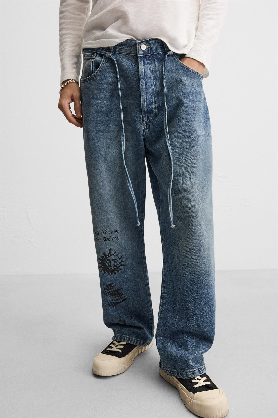 ZARA PRINTED BAGGY FIT JEANS X ALL CAPS STUDIO