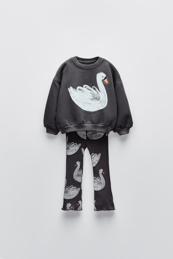 Zara SWAN SWEATSHIRT AND FLARED LEGGINGS MATCHING SET