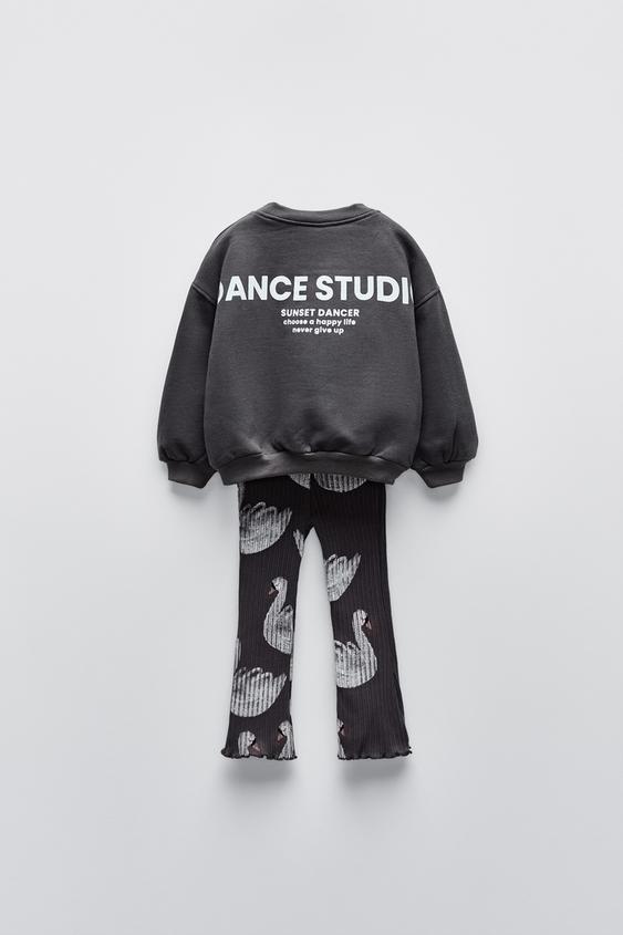 Zara SWAN SWEATSHIRT AND FLARED LEGGINGS MATCHING SET