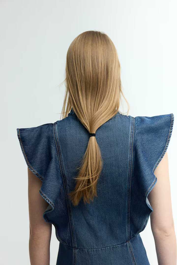 H&M Flounce-Trimmed Denim Dress