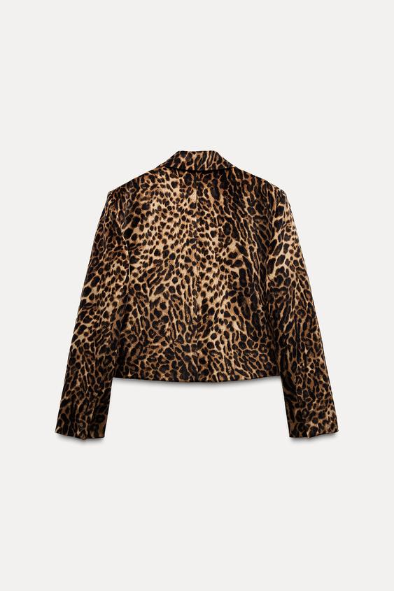 Zara ANIMAL PRINT CROP VELVET OVERSIZED BLAZER