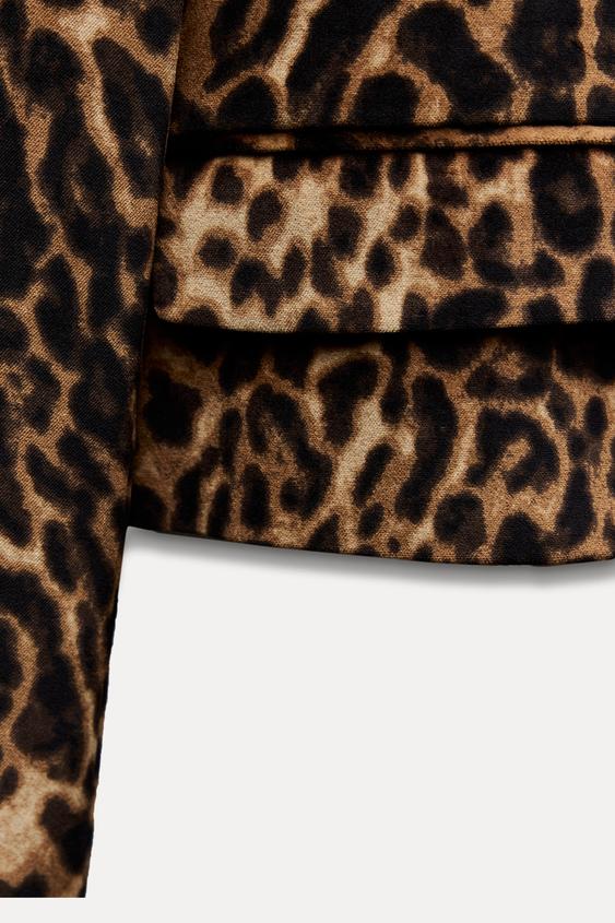 Zara ANIMAL PRINT CROP VELVET OVERSIZED BLAZER