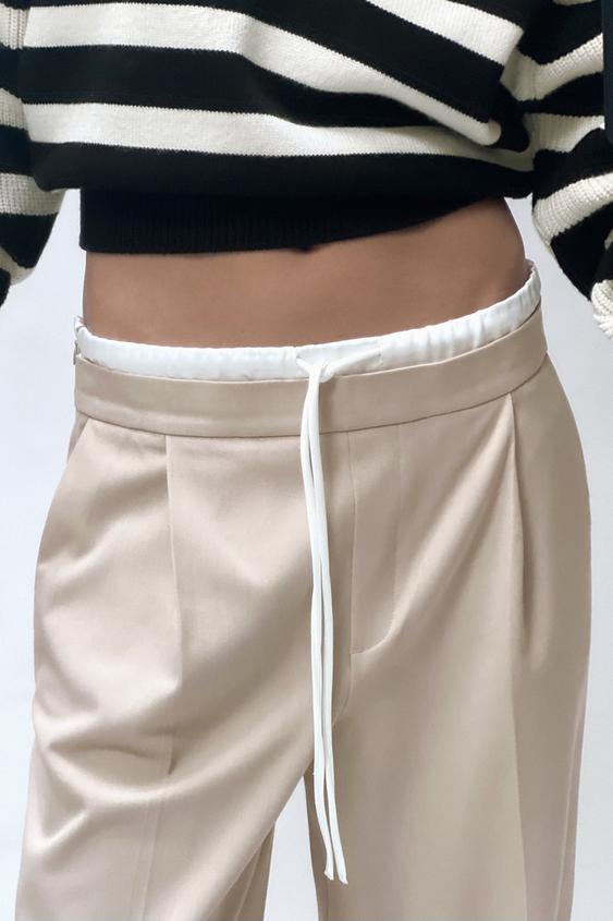 Zara DOUBLE WAIST WIDE LEG PANTS