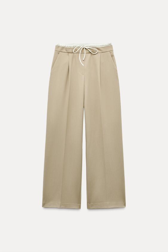 Zara DOUBLE WAIST WIDE LEG PANTS