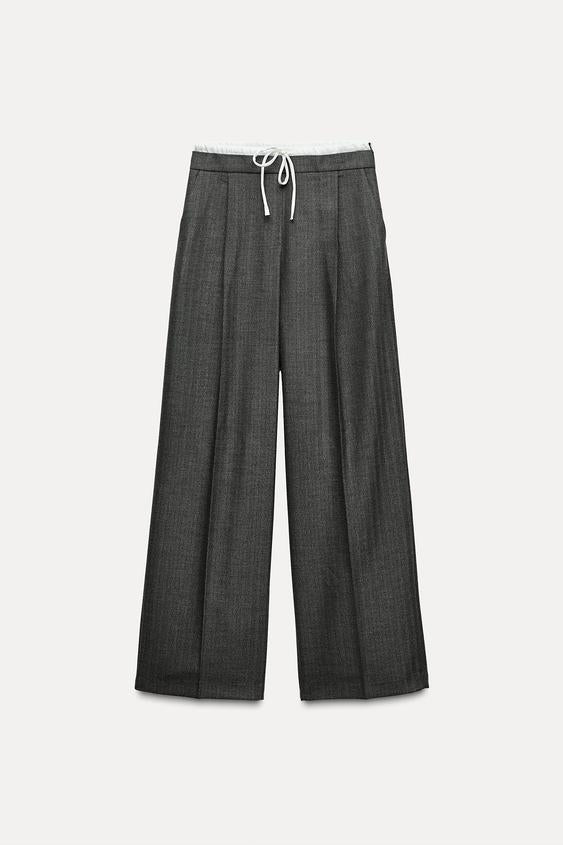 Zara DOUBLE WAIST WIDE LEG PANTS