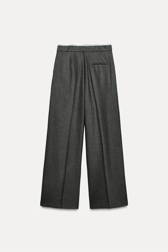 Zara DOUBLE WAIST WIDE LEG PANTS