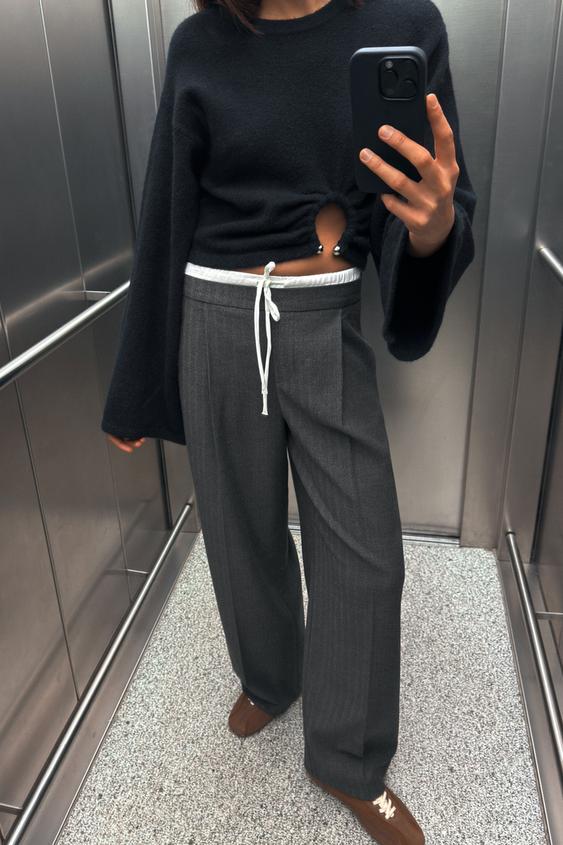 Zara DOUBLE WAIST WIDE LEG PANTS