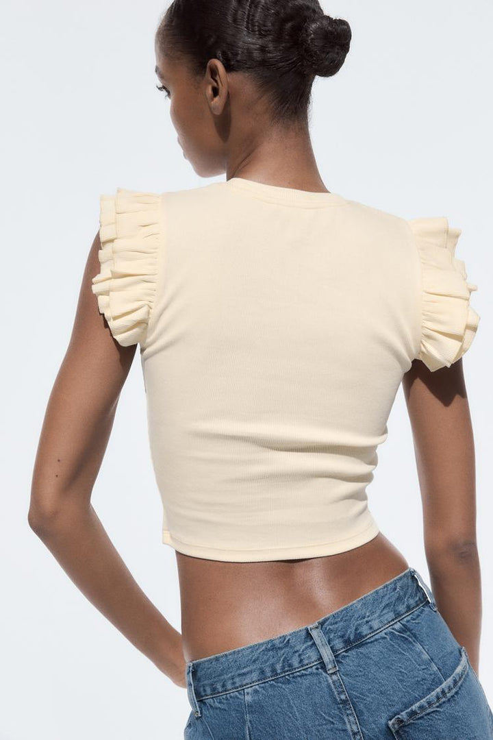 ZARA RUFFLED RIBBED SHIRT