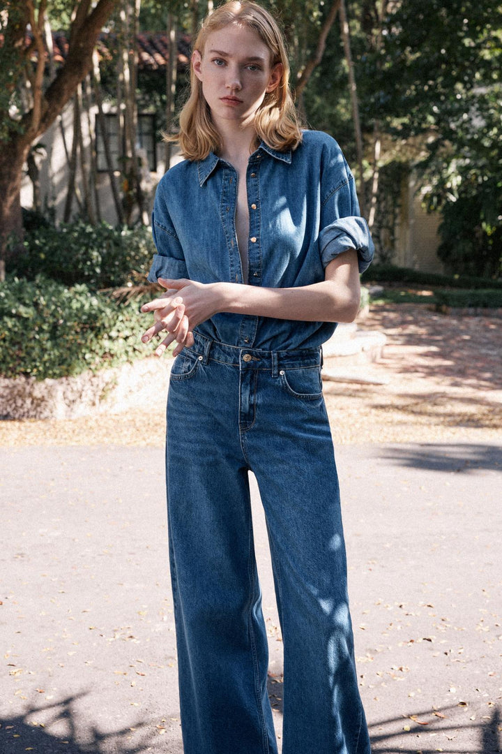 ZARA Z1975 BELTED DENIM SHIRT